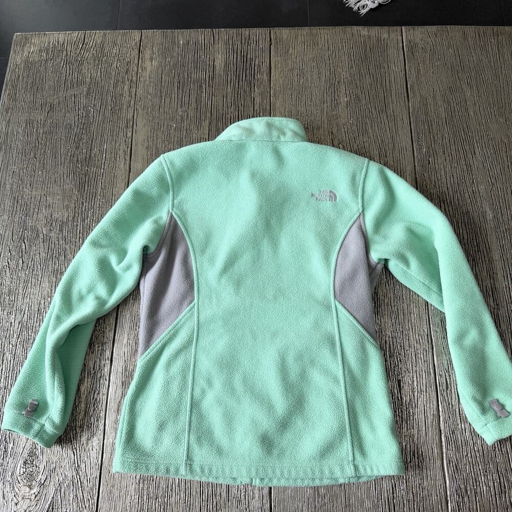 North Face Jacket Girls Large L Green Grey Fleece Full Zip Logo Zippered Pockets - Picture 7 of 7